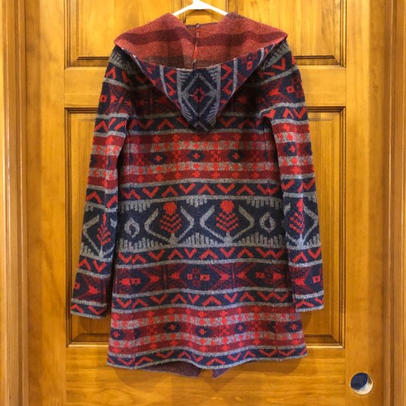 Toad & Co Red Patterned Lambs Wool Open Front Hooded Cardigan Size XS - Picture 2 of 6